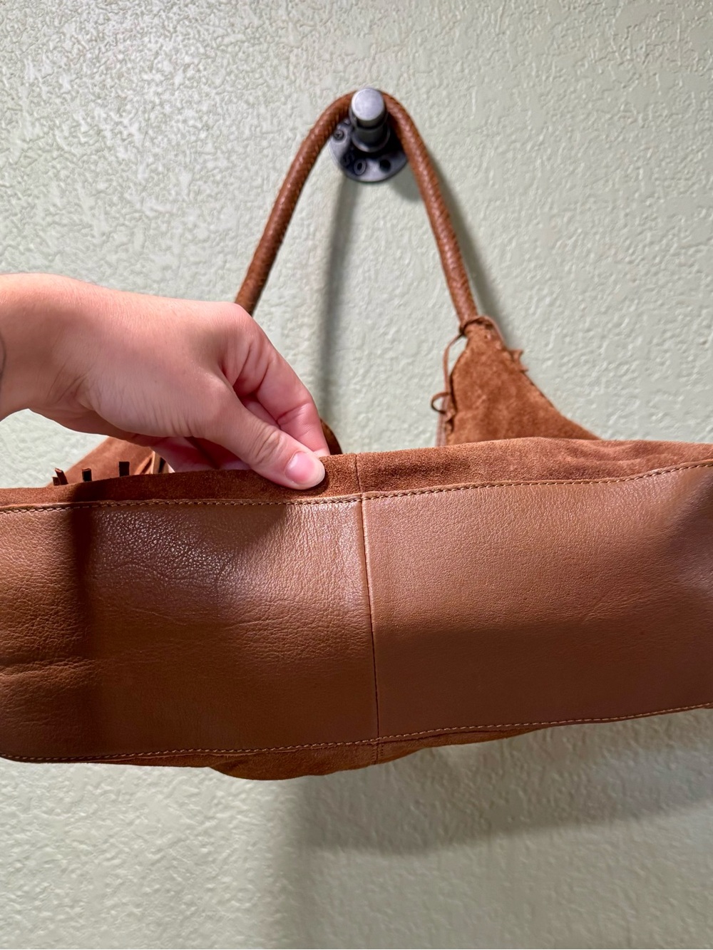 Suede Tassel Shoulder Bag in Cognac Brown - Picture 6 of 10